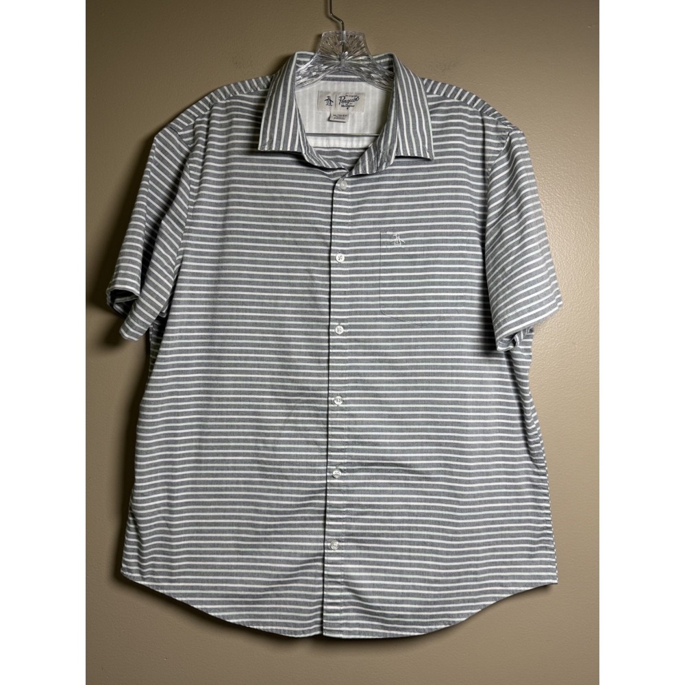 Men's Penguin Munsingwear Striped Button Down Short Sleeve Polo Size XL